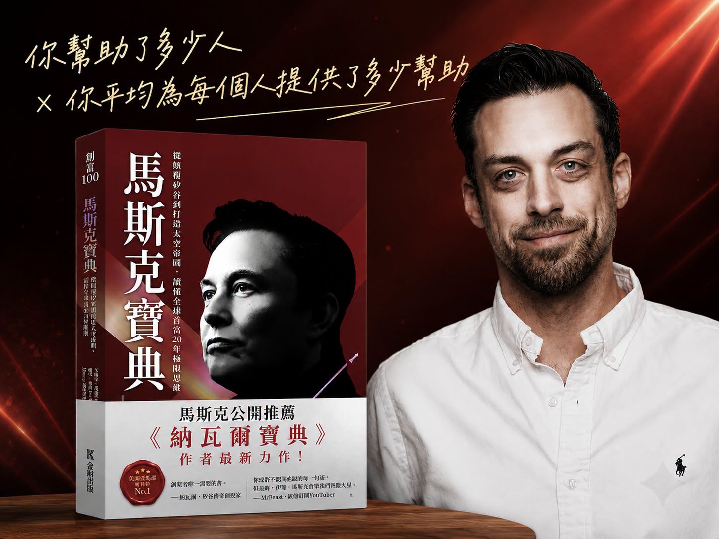 艾瑞克.喬根森《馬斯克寶典》書封與作者,總效用公式:你幫助了多少人 × 你平均為每個人提供了多少幫助