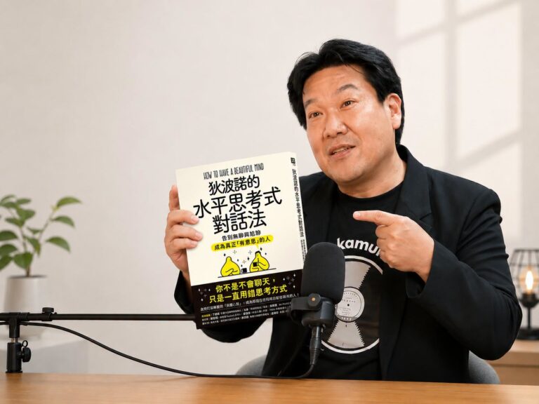 Vito大叔在錄音麥克風前手持《狄波諾的水平思考式對話法》